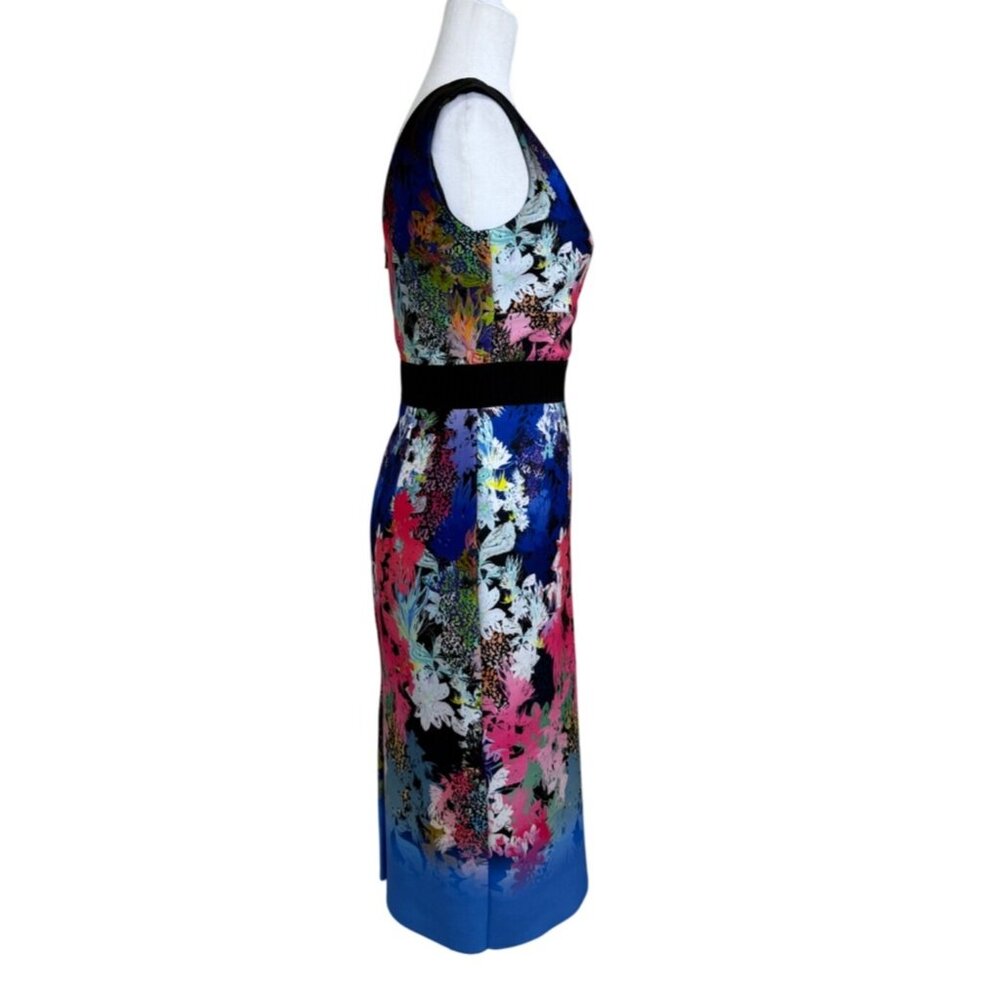 Milly Womens Size 2 Dress Sleeveless Scuba Colorful Floral V-Neck Garden Cut-Out - Picture 2 of 8